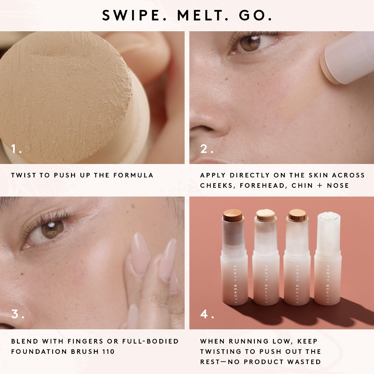 Fenty Beauty by Rihanna
Eaze Drop Stick Blur + Smooth Tint Stick Foundation