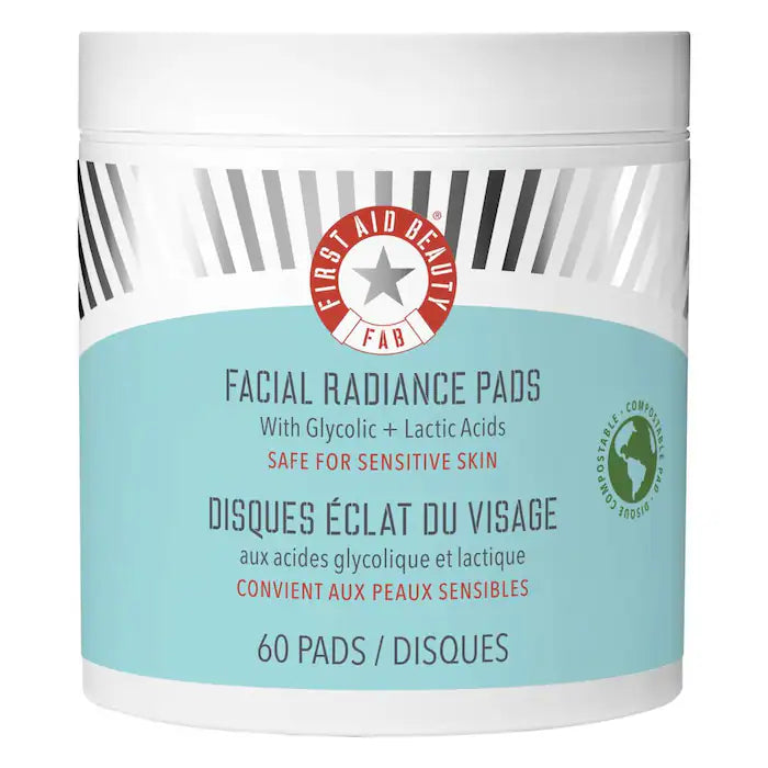 First Aid Beauty | Facial Radiance Pads with Glycolic + Lactic Acids – Exfoliating Pads with AHA