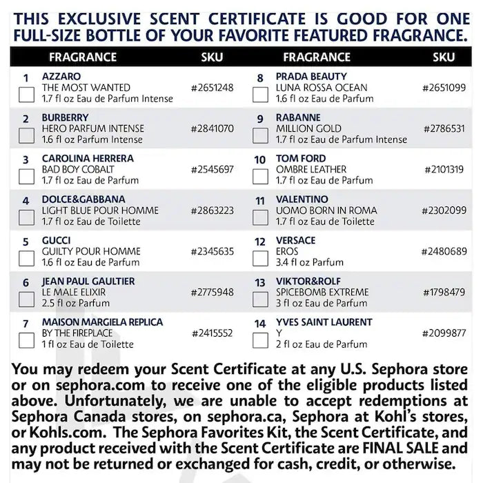 Sephora Favorites | Cologne Sampler Set with Redeemable Voucher