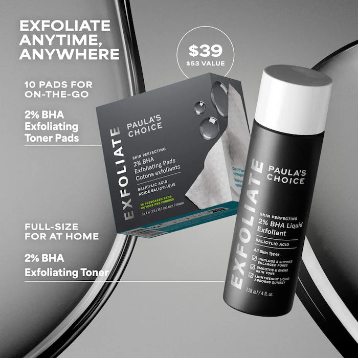 Paula's Choice | Home & Away Kit with 2% BHA Exfoliating Toner & Toner Pads for Clear Skin