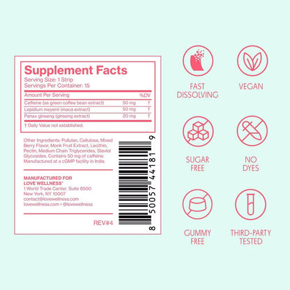 Love Wellness | Energy Quick Melt Strips - Energy Support - Berry - 15ct