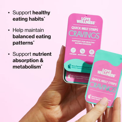 Love Wellness | Cravings Quick Melt Strips - Healthy Eating Support - Mixed Berry - 15ct