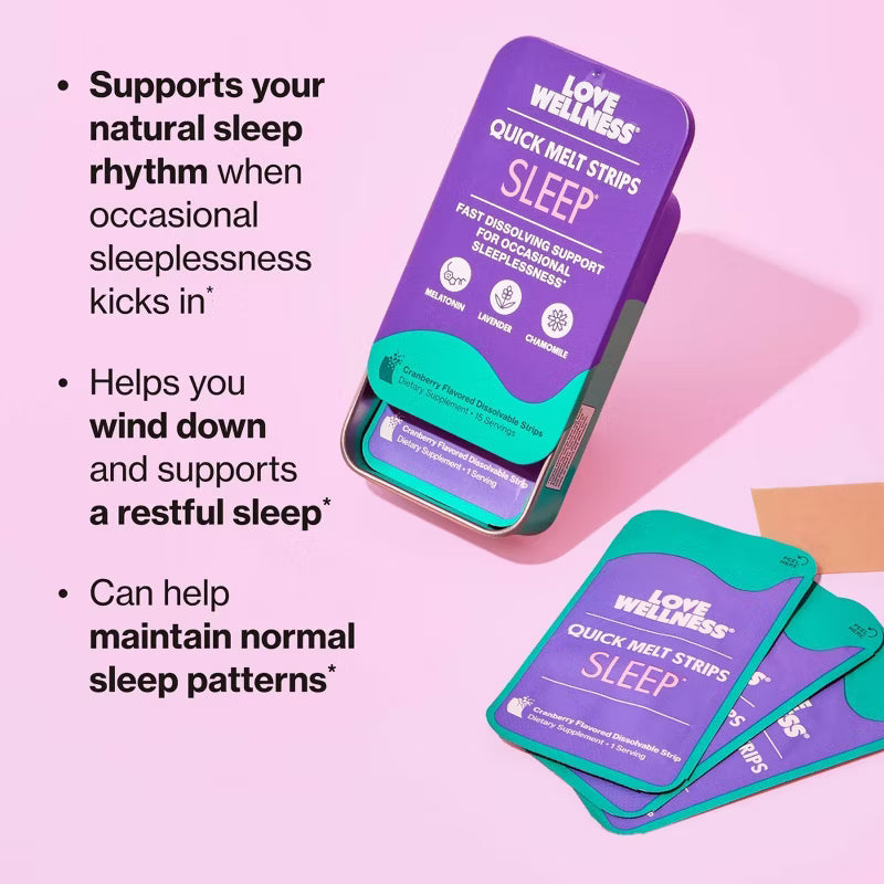 Love Wellness | Sleep Quick Melt Strips - Occasional Sleeplessness Support - Cranberry - 15ct