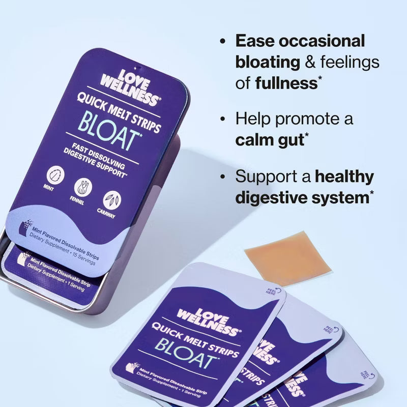 Love Wellness | Bloat Quick Melt Strips - Digestive Support - Herbal Mint - 15ct