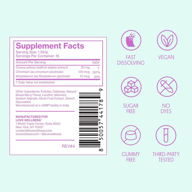 Love Wellness | Cravings Quick Melt Strips - Healthy Eating Support - Mixed Berry - 15ct