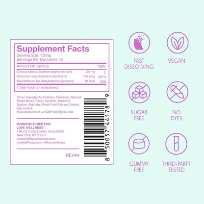 Love Wellness | Cravings Quick Melt Strips - Healthy Eating Support - Mixed Berry - 15ct