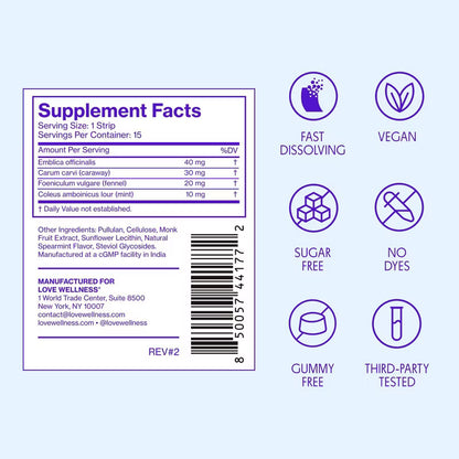 Love Wellness | Bloat Quick Melt Strips - Digestive Support - Herbal Mint - 15ct