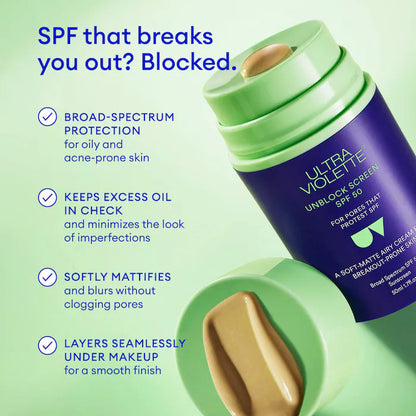 Ultra Violette | Unblock Screen SPF 50 Non-Acnegenic Facial Sunscreen with Bemotrizinol and Zinc Oxide
