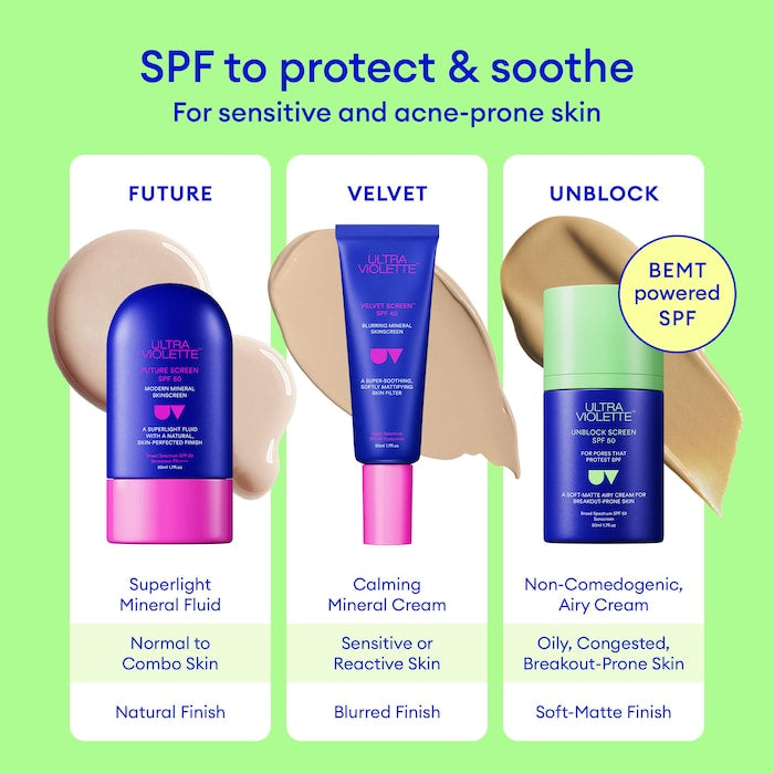 Ultra Violette | Unblock Screen SPF 50 Non-Acnegenic Facial Sunscreen with Bemotrizinol and Zinc Oxide