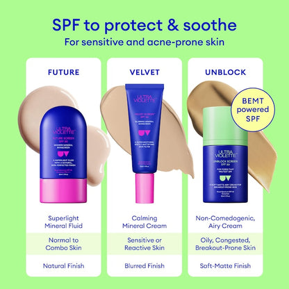 Ultra Violette | Unblock Screen SPF 50 Non-Acnegenic Facial Sunscreen with Bemotrizinol and Zinc Oxide