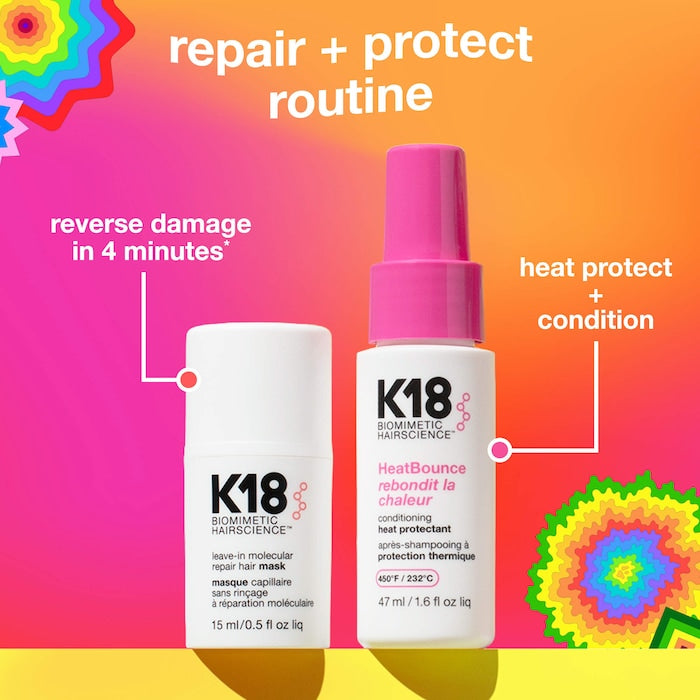 K18 Biomimetic Hairscience | Repair + Protect Mini Leave-In Molecular Repair Mask & HeatBounce Leave-In Conditioner Gift Set