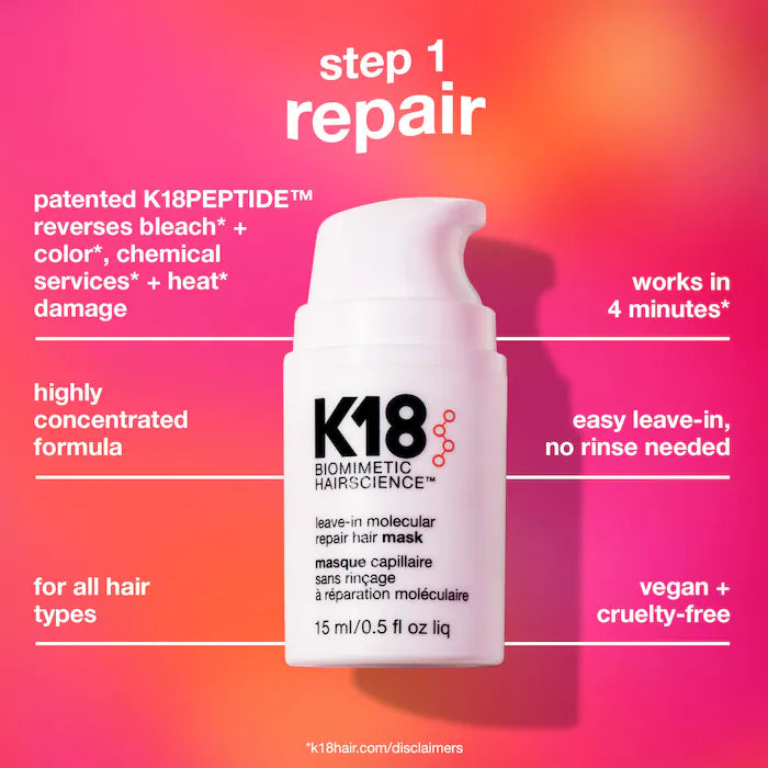 K18 Biomimetic Hairscience | Repair + Protect Mini Leave-In Molecular Repair Mask & HeatBounce Leave-In Conditioner Gift Set