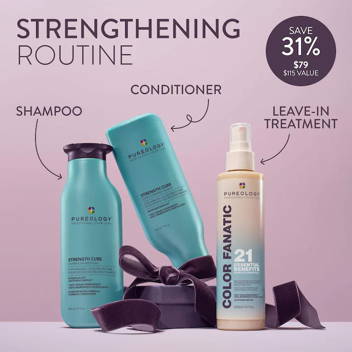 Pureology | Strength Cure Shampoo, Conditioner & Color Fanatic Gift Set for Damaged Hair