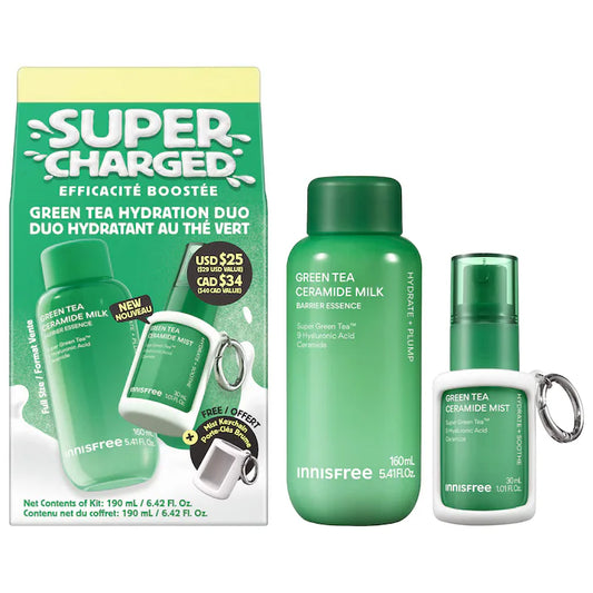 innisfree | Supercharged Gift Set with Korean Jeju Green Tea & Hyaluronic Acid for Barrier Repair