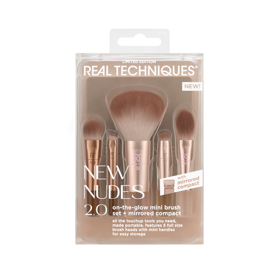 Real Techniques | New Nudes 2.0 On-The-Glow Mini Brush Set + Mirrored Compact