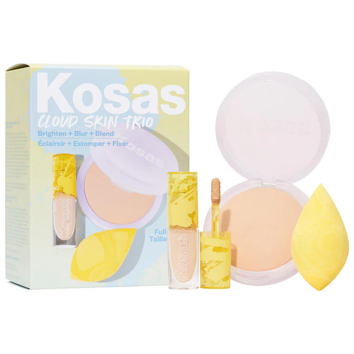 Kosas | Cloud Skin Complexion Bestsellers Set - Concealer, Setting Powder, Makeup Sponge