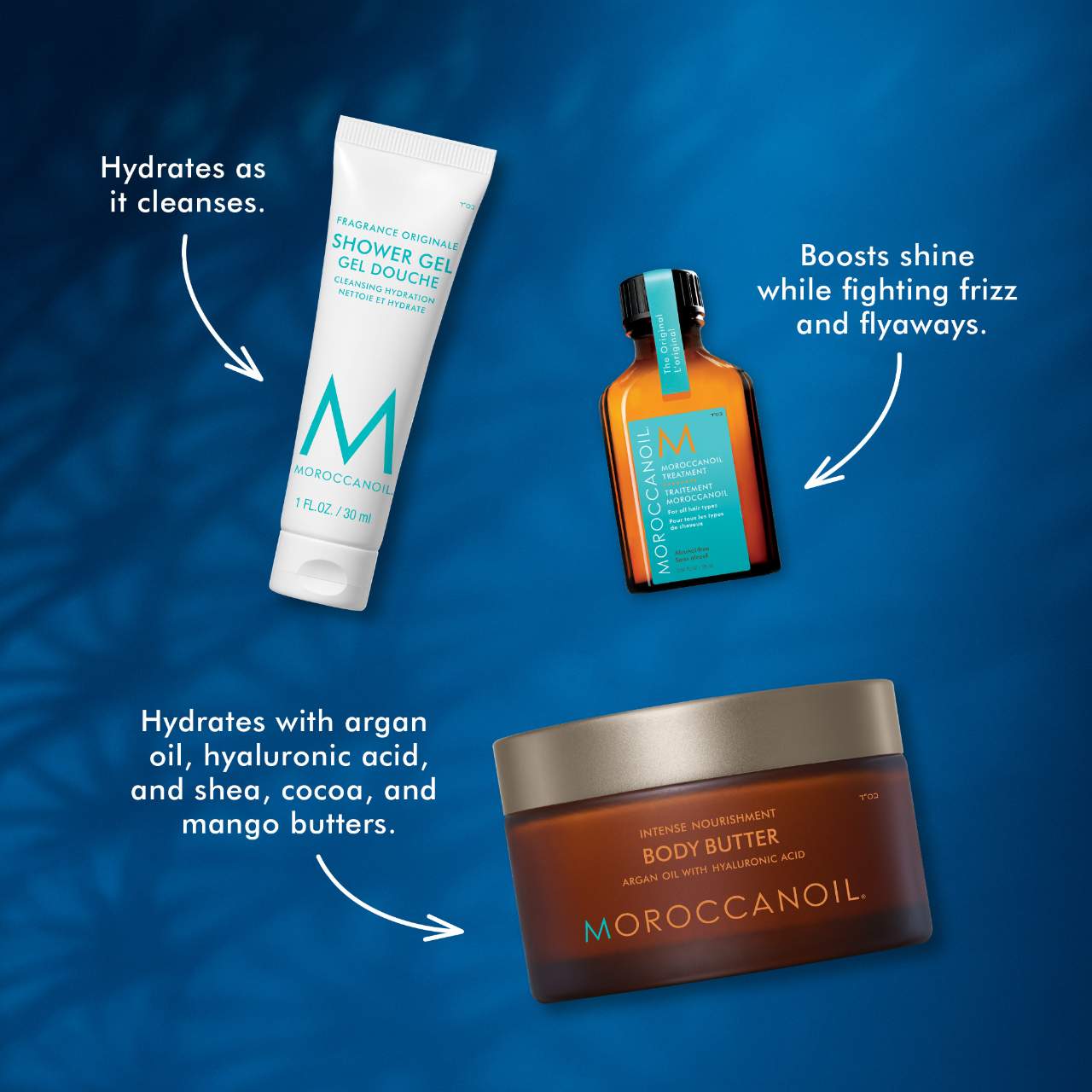 Moroccanoil  | Head to Toe Hair Oil, Body Butter, and Shower Gel Gift Set