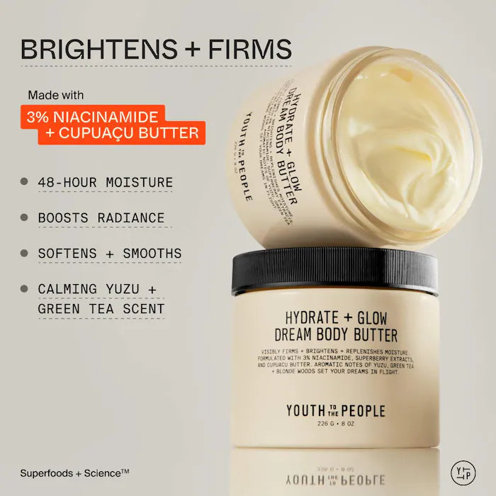 Youth To The People | Superberry Firm + Glow Dream Body Butter with Niacinamide, Hyaluronic Acid + Antioxidants