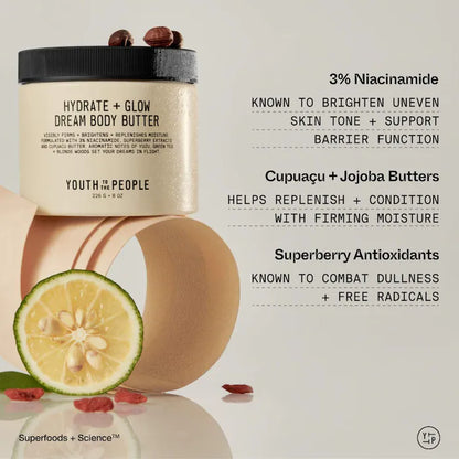 Youth To The People | Superberry Firm + Glow Dream Body Butter with Niacinamide, Hyaluronic Acid + Antioxidants