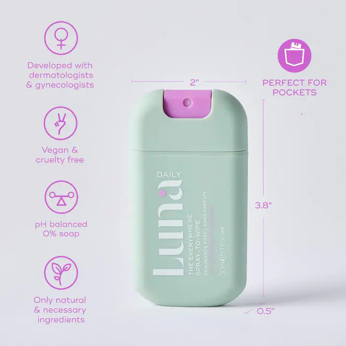 LUNA DAILY | The Fragrance Free Everywhere Spray-To-Wipe Mini - With Prebiotics + Vitamins C & E