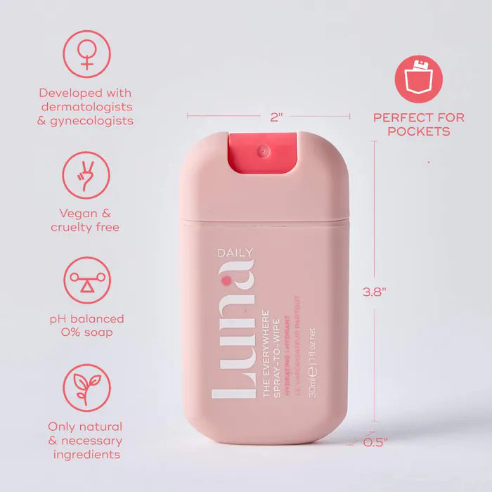 LUNA DAILY | The Hydrating Everywhere Spray-To-Wipe Mini - With Prebiotics, Vitamins C & E, Omegas 3 & 6