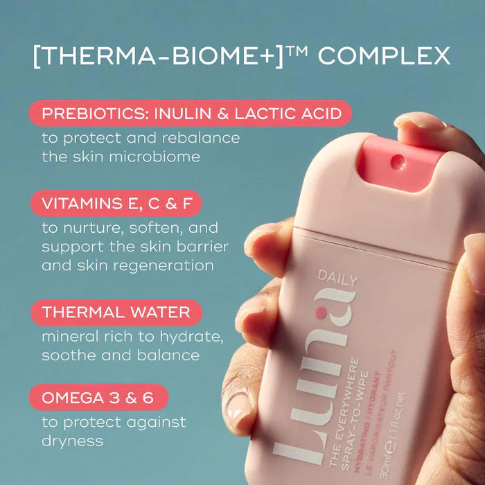 LUNA DAILY | The Hydrating Everywhere Spray-To-Wipe Mini - With Prebiotics, Vitamins C & E, Omegas 3 & 6