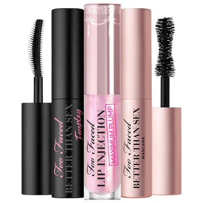 Too Faced | Mini Lashes & Lips On The Fly: Primer, Mascara + Lip Plumper Set