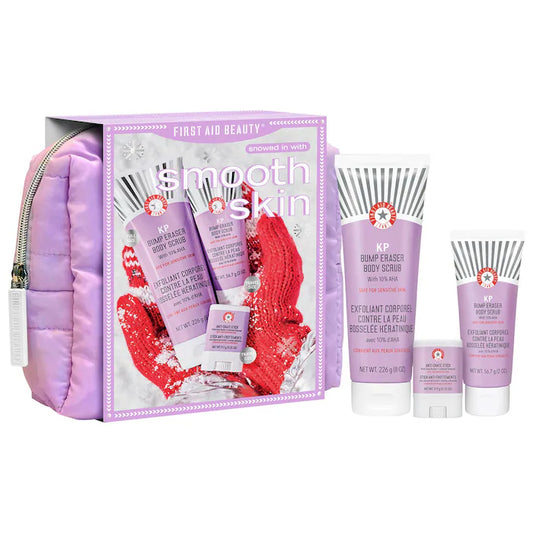 First Aid Beauty | Snowed In with Smooth Skin  - Body Holiday Gift Set and Travel Bag