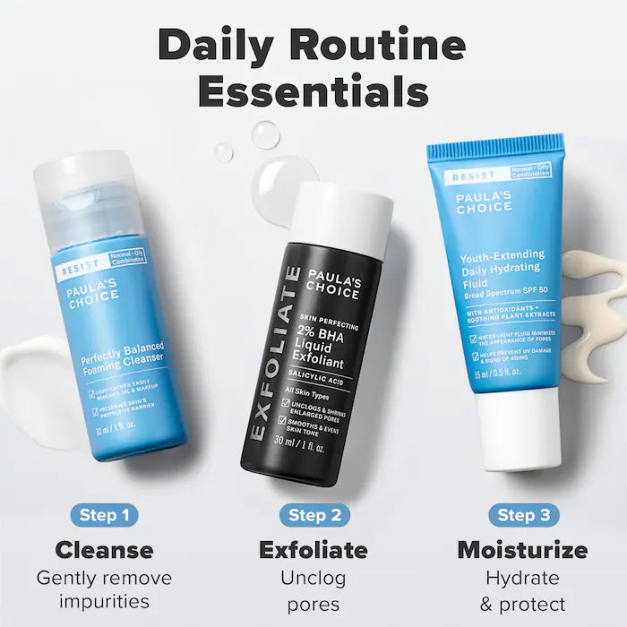 Paula's Choice | Mini Must-Haves with 2% BHA Exfoliating Toner, Foaming Cleanser, & SPF 50