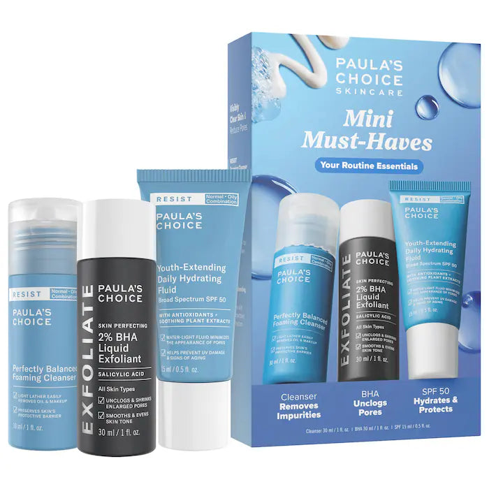 Paula's Choice | Mini Must-Haves with 2% BHA Exfoliating Toner, Foaming Cleanser, & SPF 50