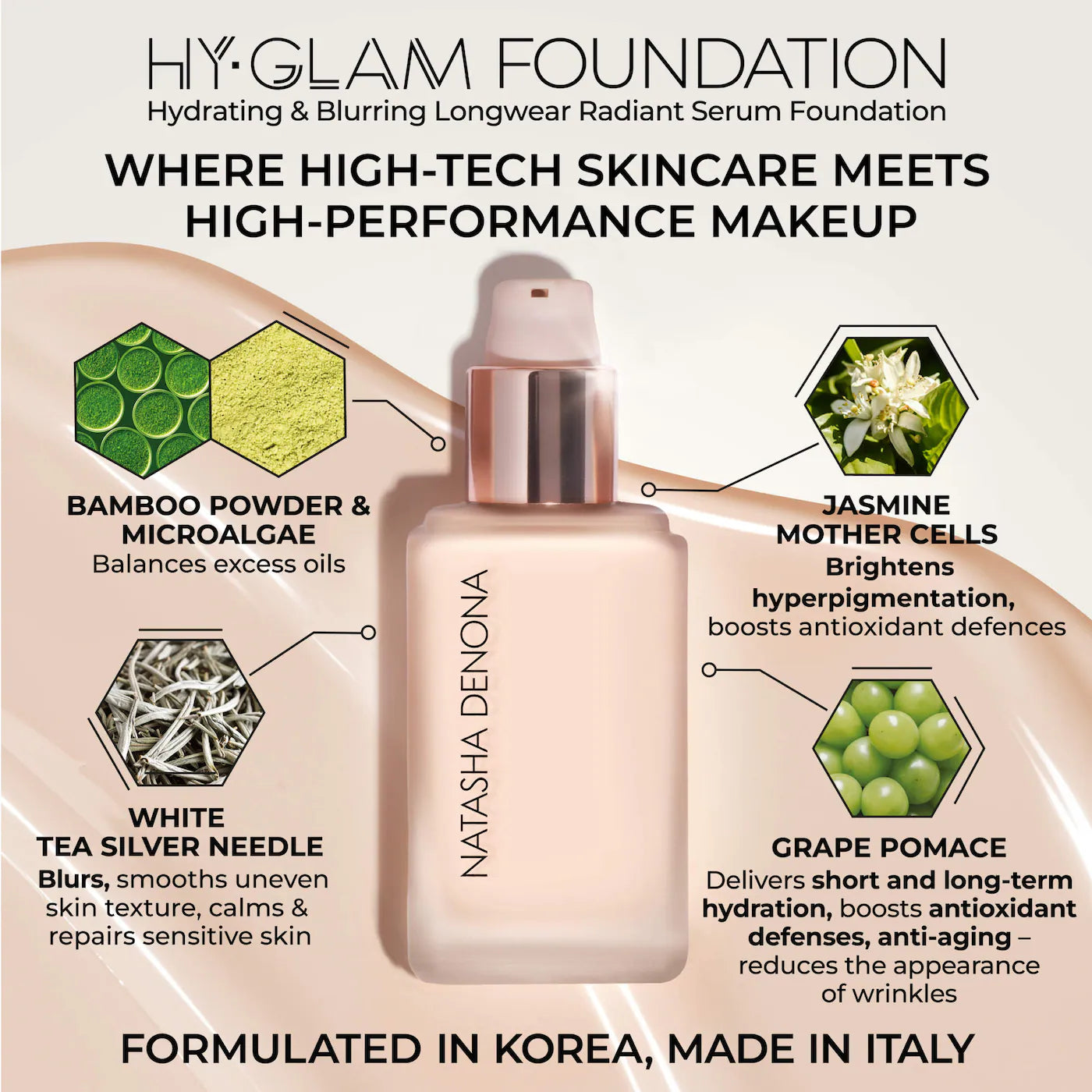 NATASHA DENONA | Hy-Glam Foundation Hydrating & Blurring Luminous Longwear Serum Foundation