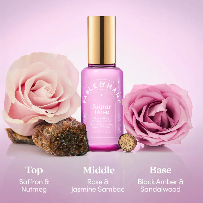 Fable & Mane | Jaipur Rose Hair & Body Mist with Saffron + Black Amber