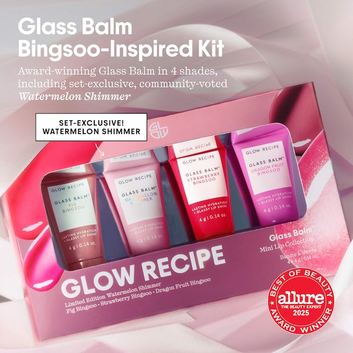 Glow Recipe | Glass Balm Mini Lip Glass Balm 4 pc. Gift Set for 12 hour Hydration & Shine