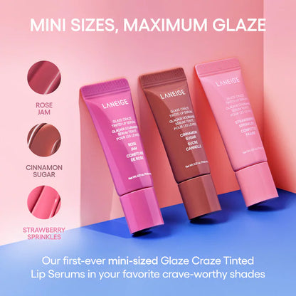 LANEIGE | Glassy Lip Minis 3 Pc. Glaze Craze Tinted Peptide Lip Serum Gift Set